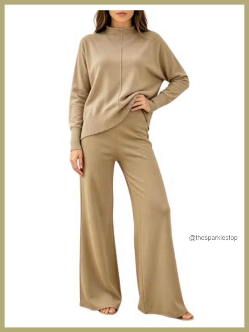 Knit Mock Neck Two Piece Lounge Set Tracksuit Pants Set Relaxed Fit